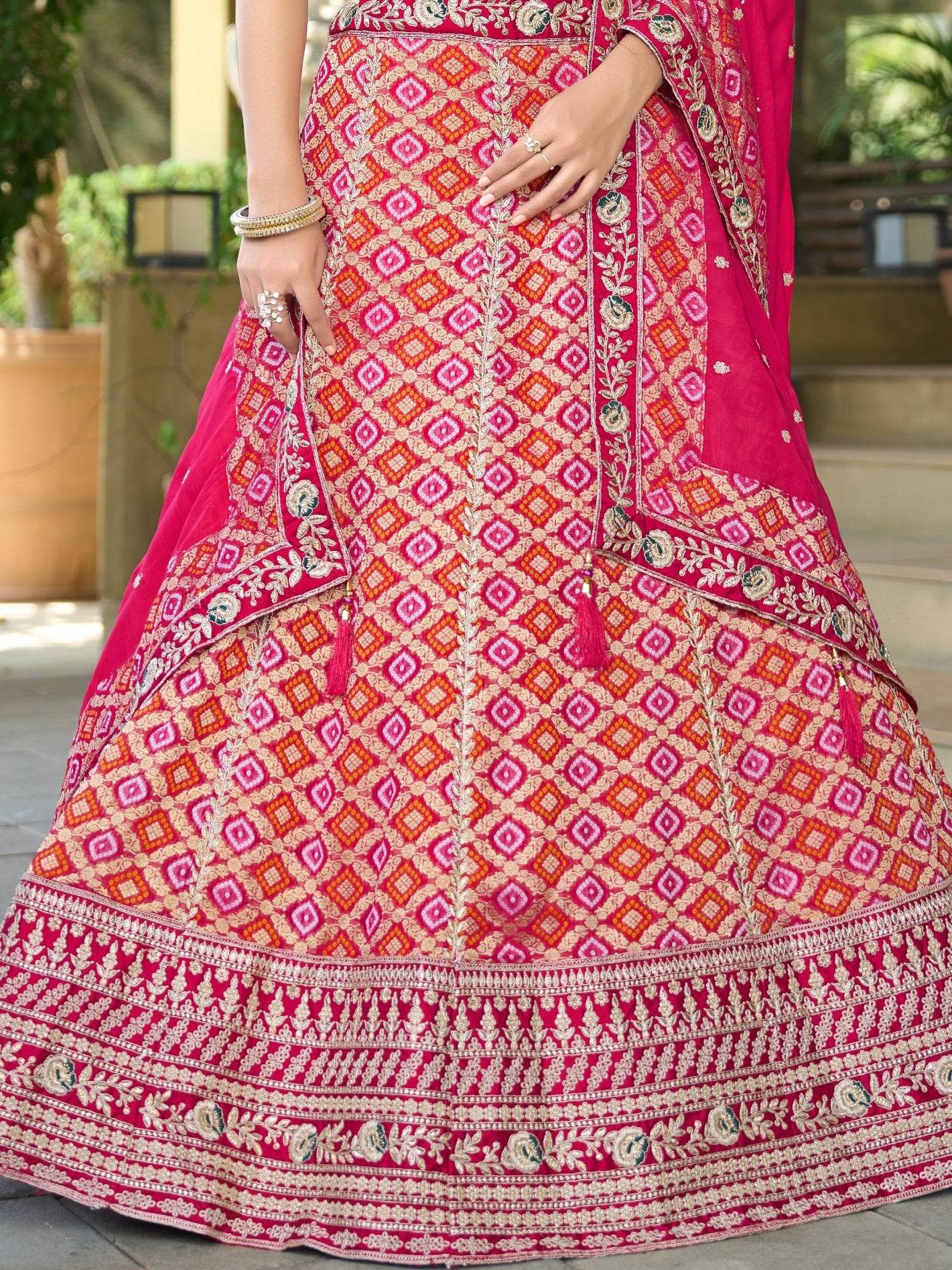 Charming Hot Pink Coding Work Viscose Silk Engagement Lehenga With Blouse - Zeel Clothing