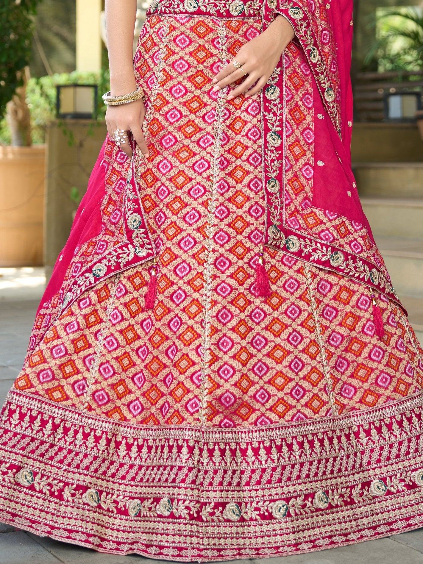 Charming Hot Pink Coding Work Viscose Silk Engagement Lehenga With Blouse - Zeel Clothing