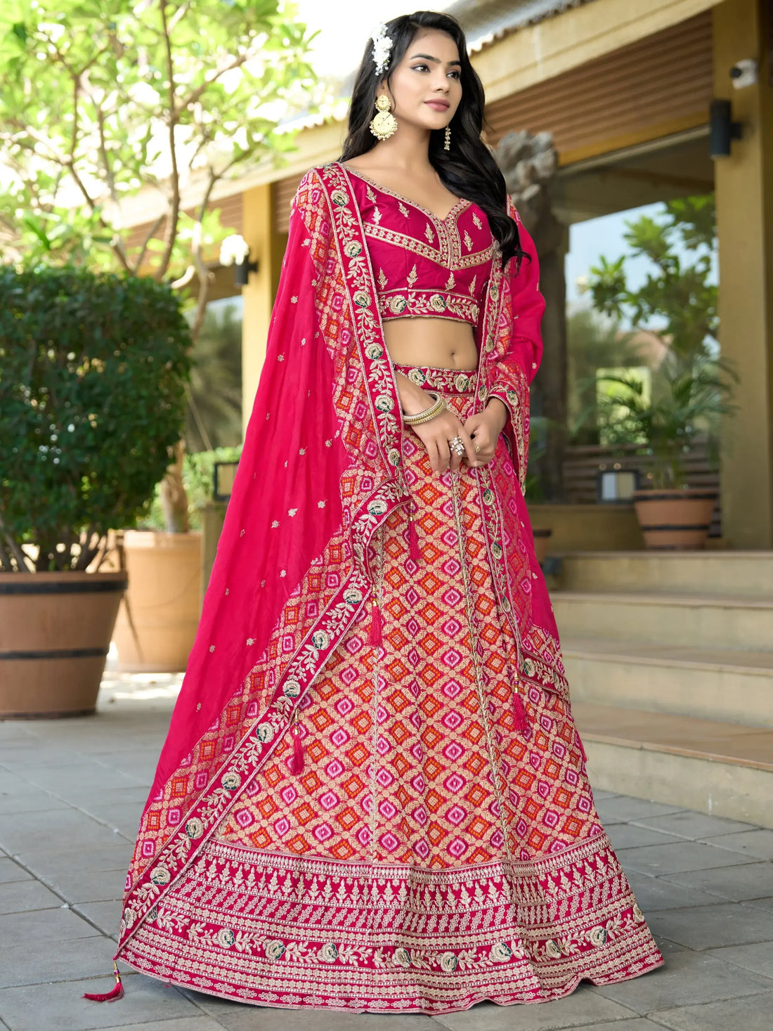 Charming Hot Pink Coding Work Viscose Silk Engagement Lehenga With Blouse - Zeel Clothing