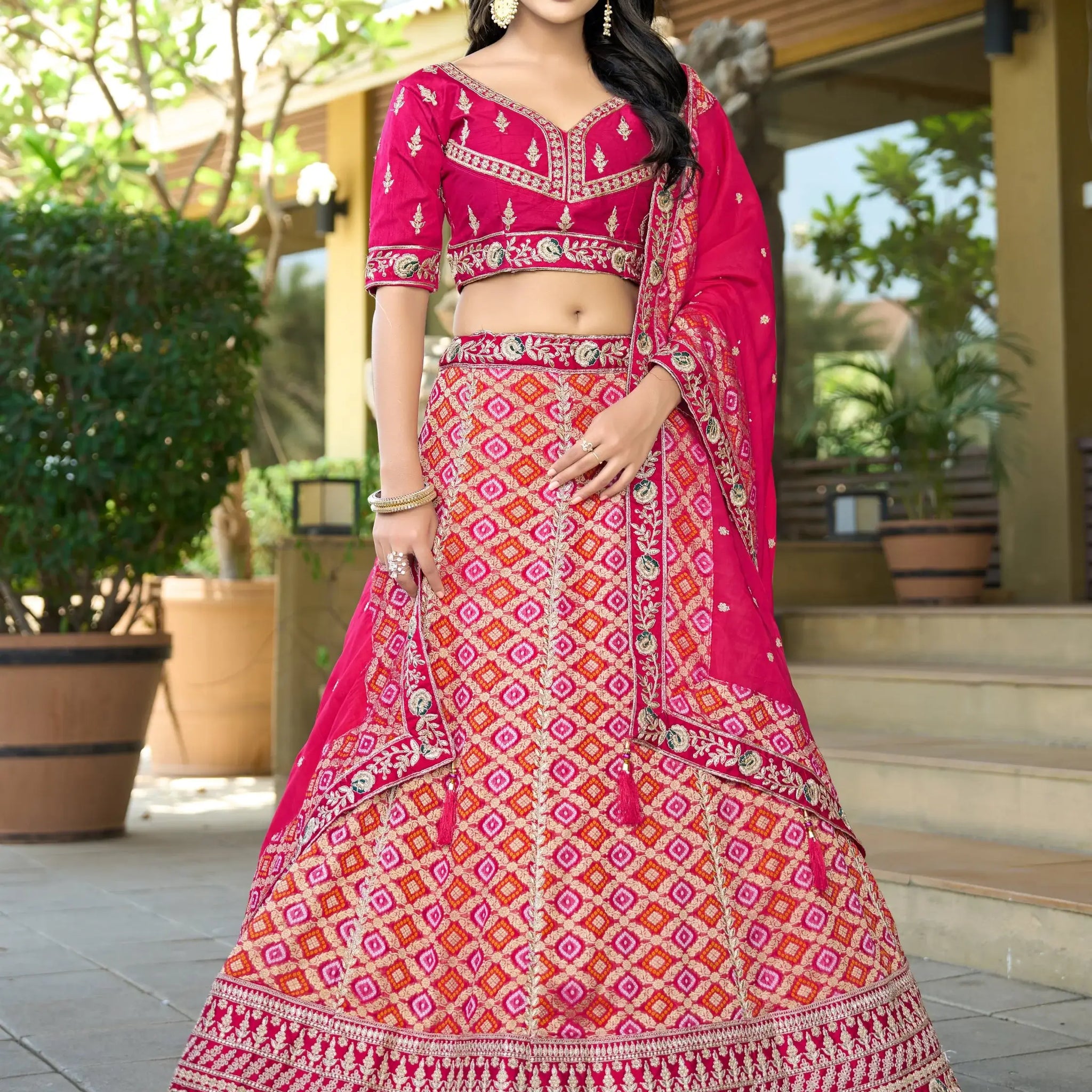Charming Hot Pink Coding Work Viscose Silk Engagement Lehenga With Blouse - Zeel Clothing