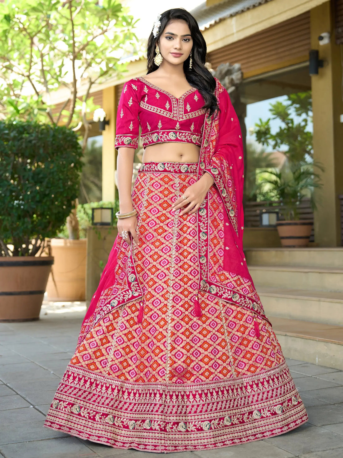 Charming Hot Pink Coding Work Viscose Silk Engagement Lehenga With Blouse - Zeel Clothing