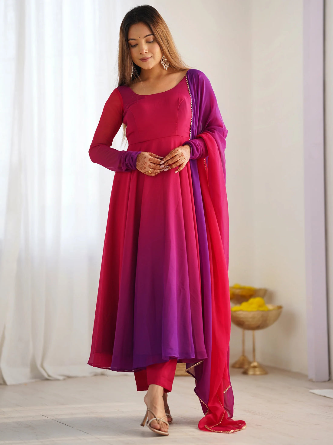 Charming Hot Pink Georgette Festive Wear Gown With Dupatta - Zeel Clothing