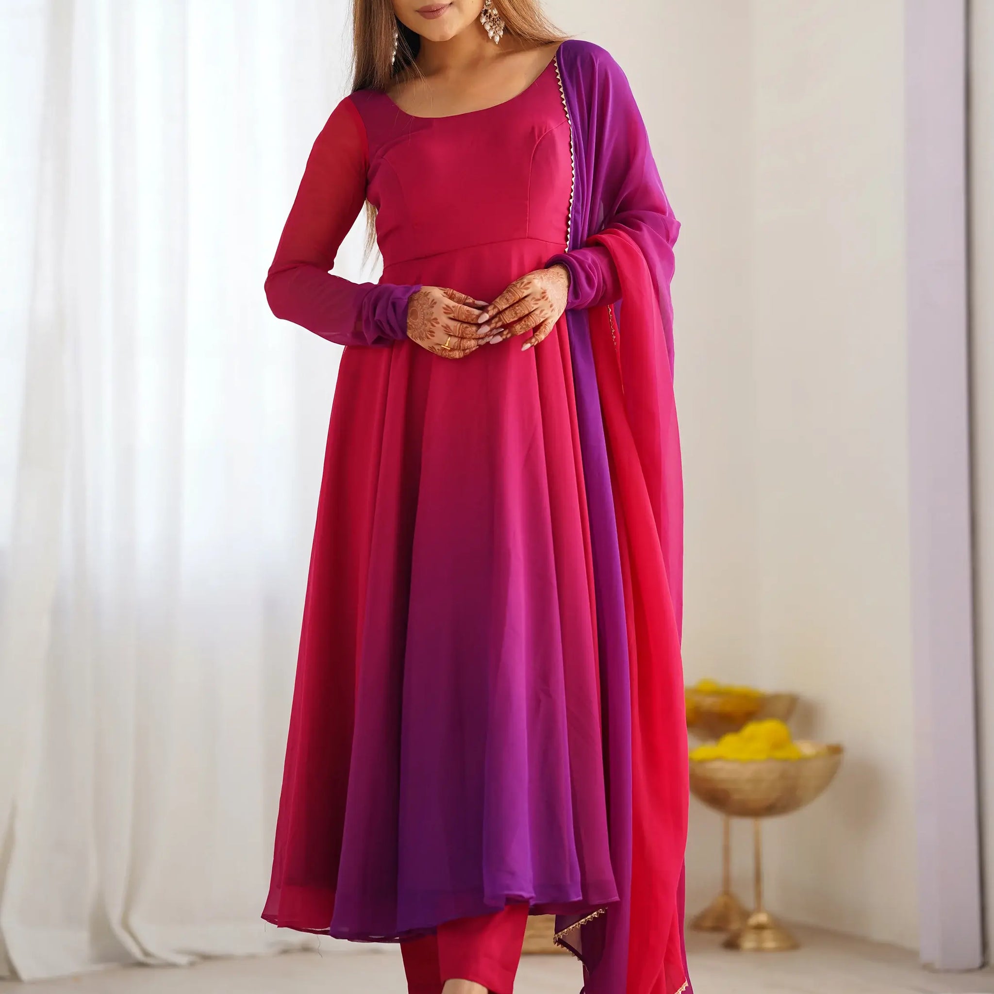 Charming Hot Pink Georgette Festive Wear Gown With Dupatta - Zeel Clothing