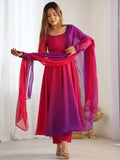 Charming Hot Pink Georgette Festive Wear Gown With Dupatta - Zeel Clothing