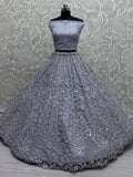 Charming Ice Blue Sequins Work Net Engagement Wear Lehenga Choli With Dupatta - Zeel Clothing