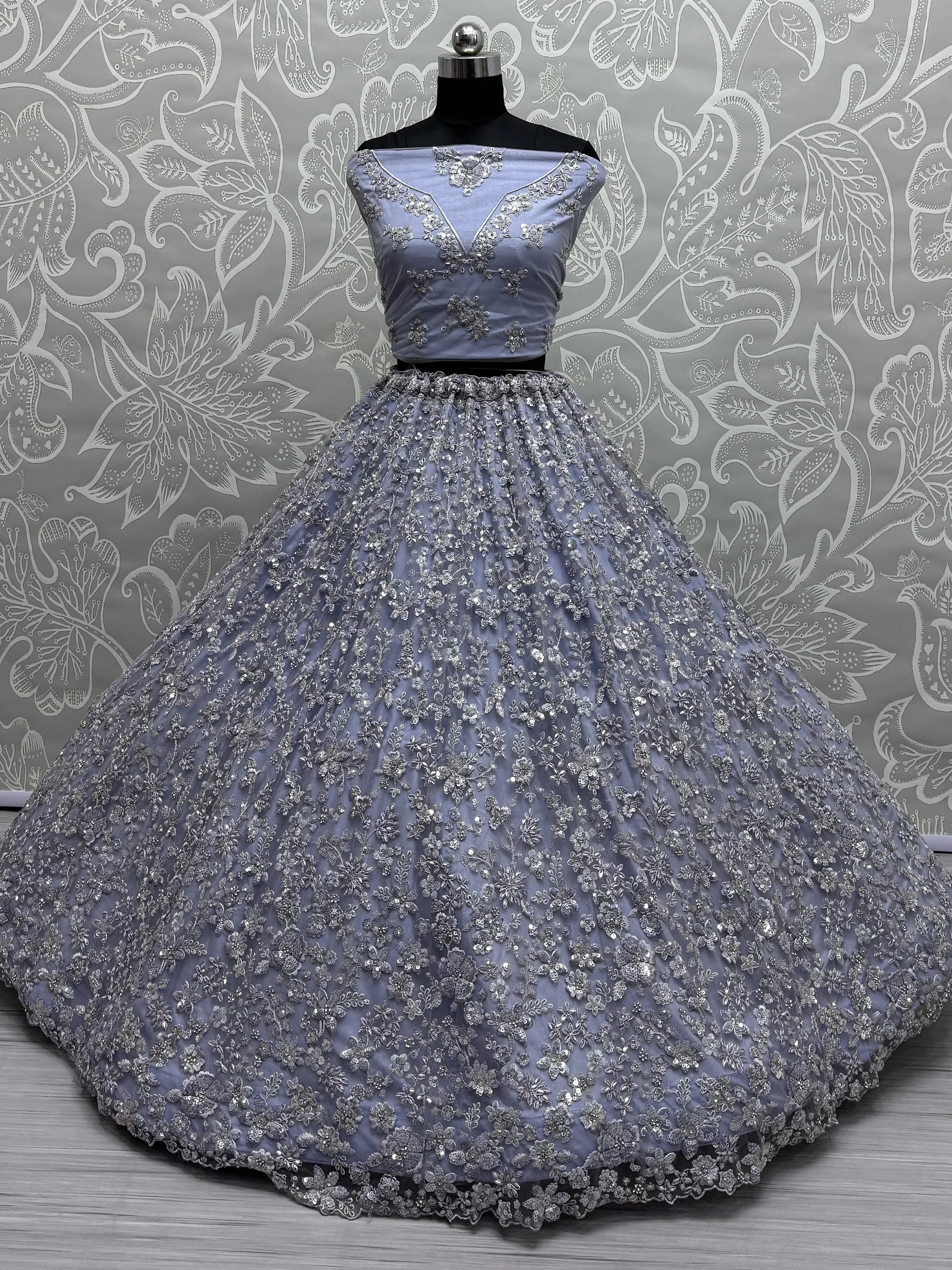 Charming Ice Blue Sequins Work Net Engagement Wear Lehenga Choli With Dupatta - Zeel Clothing