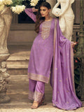 Charming Lavender Embroidered Silk Event Wear Palazzo Suit - Zeel Clothing