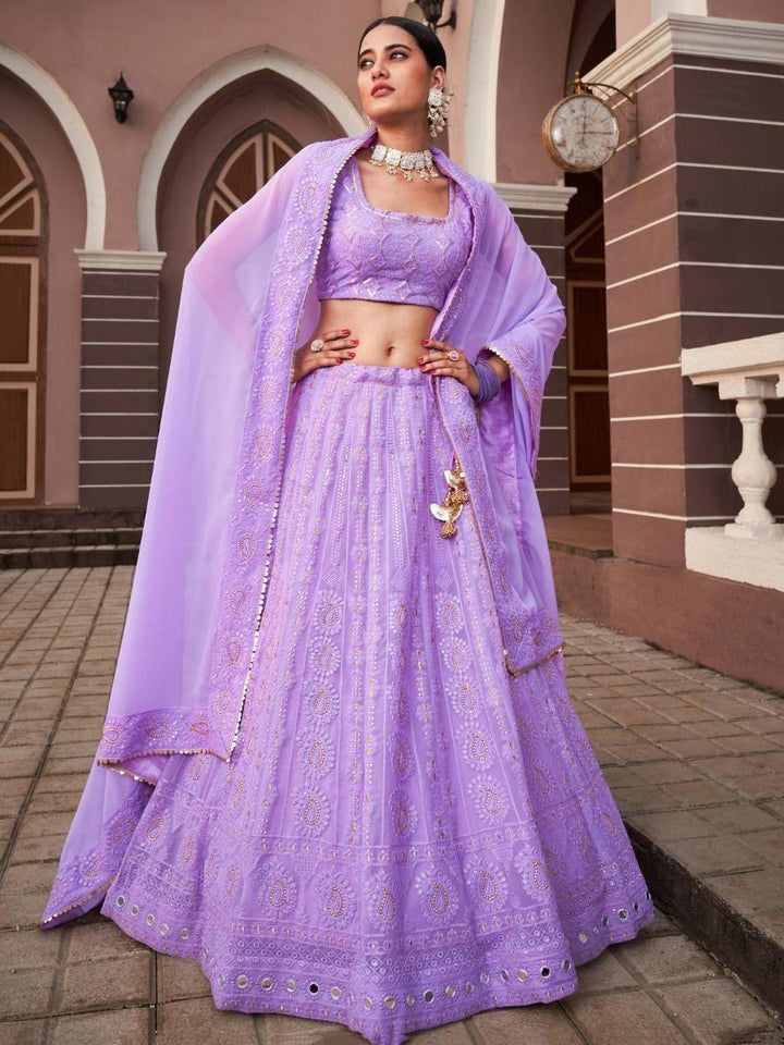 Charming Lavender Lucknowi Georgette Reception Wear Lehenga Choli