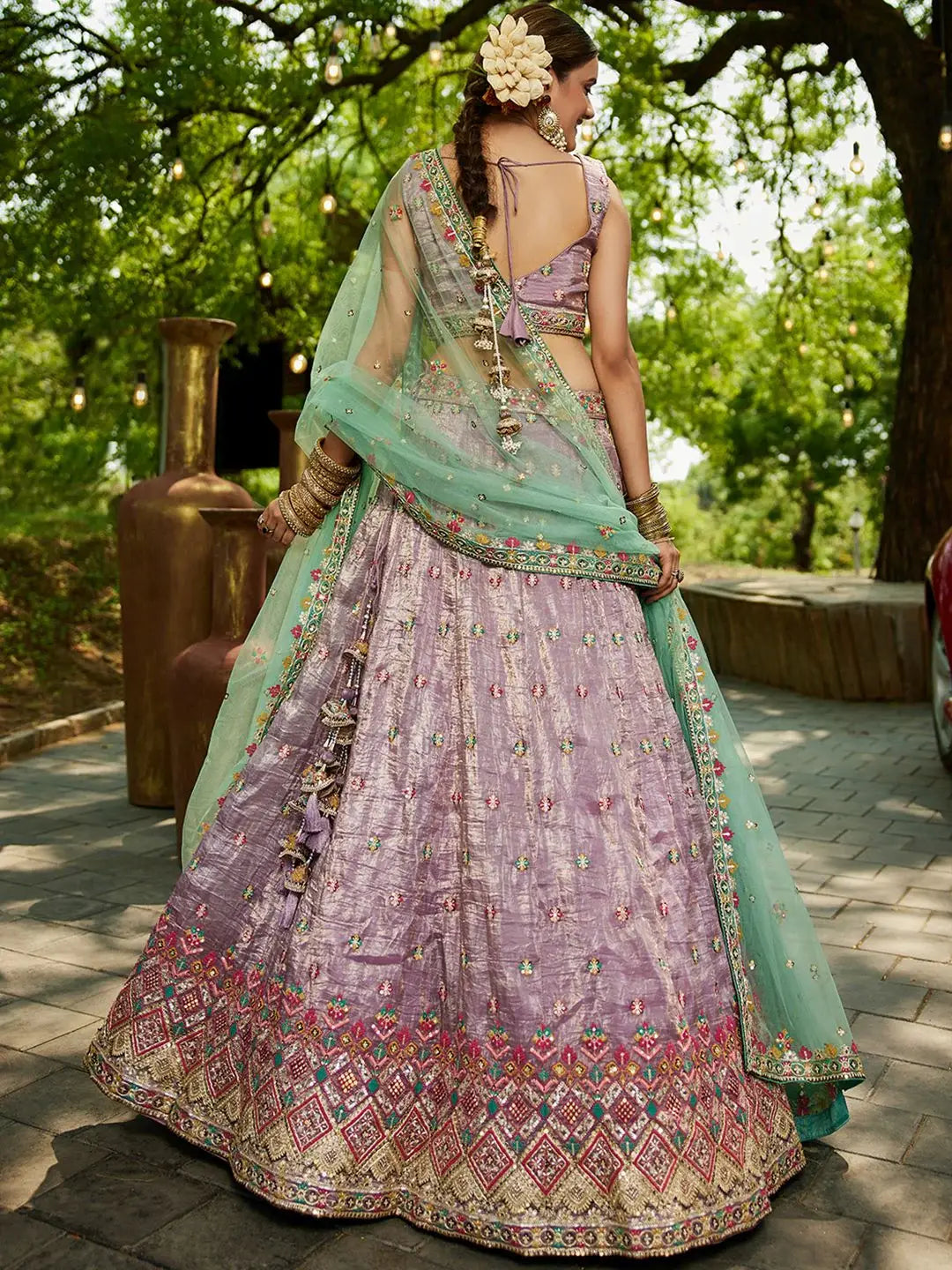Charming Lavender Multi Thread Work Tissue Reception Wear Lehenga Choli - Zeel Clothing