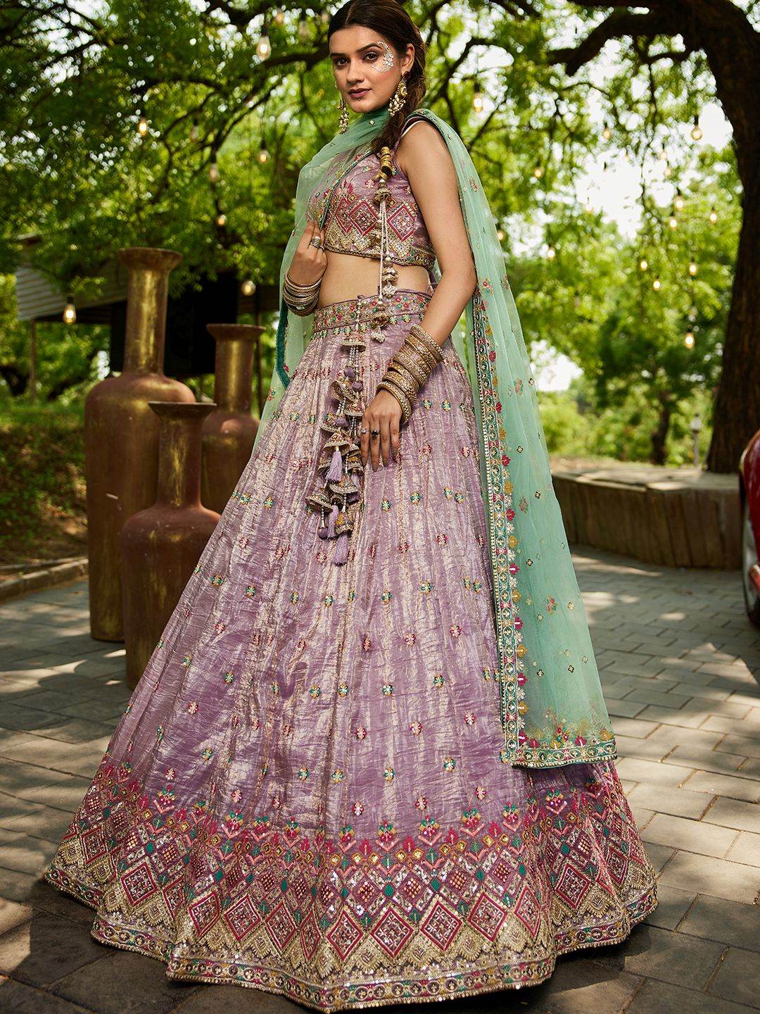 Charming Lavender Multi Thread Work Tissue Reception Wear Lehenga Choli - Zeel Clothing