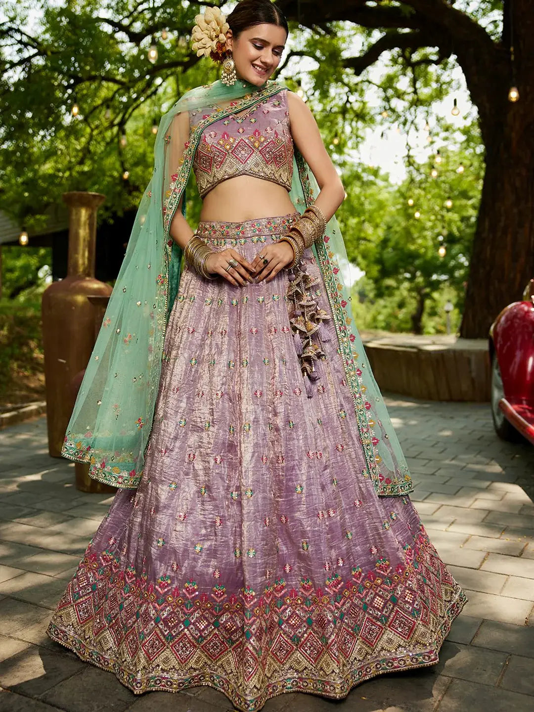 Charming Lavender Multi Thread Work Tissue Reception Wear Lehenga Choli - Zeel Clothing