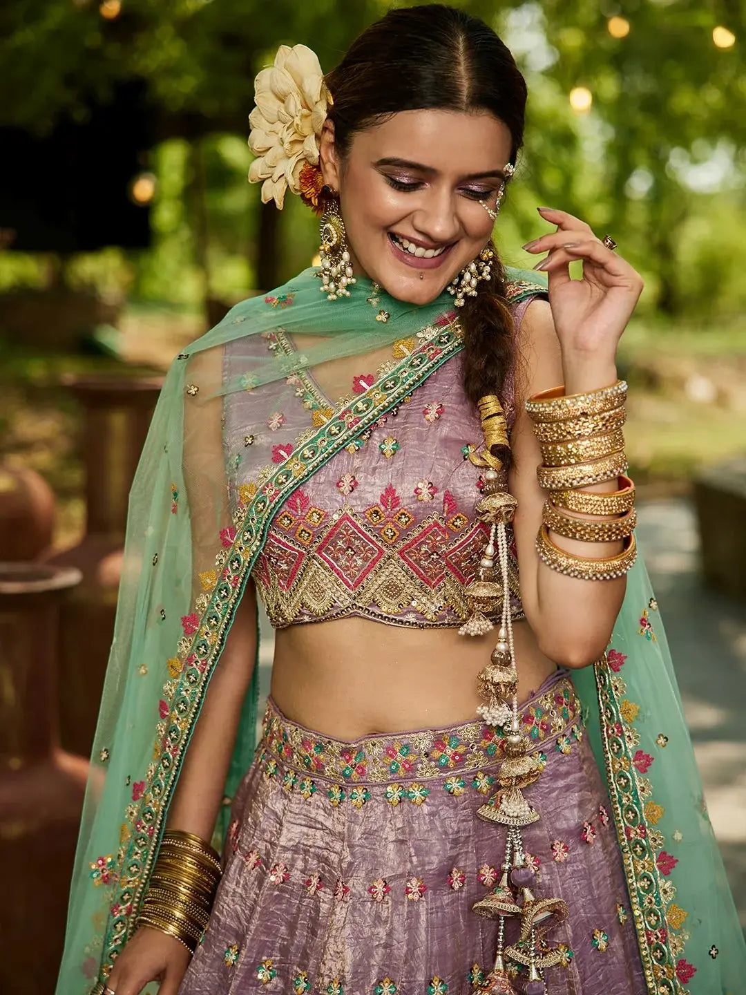 Charming Lavender Multi Thread Work Tissue Reception Wear Lehenga Choli - Zeel Clothing