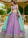 Charming Lavender Satin Sequins Work Bridemaids Lehenga Choli With Dupatta - Zeel Clothing