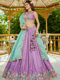 Charming Lavender Satin Sequins Work Bridemaids Lehenga Choli With Dupatta - Zeel Clothing