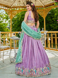 Charming Lavender Satin Sequins Work Bridemaids Lehenga Choli With Dupatta - Zeel Clothing