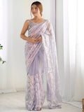 Charming Lavender Sequins Net Party Wear Saree With Blouse - Zeel Clothing