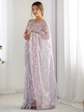 Charming Lavender Sequins Net Party Wear Saree With Blouse - Zeel Clothing