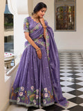 Charming Lavender Thread Embroidered Crush Silk Lehenga Choli With Dupatta - Zeel Clothing