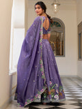 Charming Lavender Thread Embroidered Crush Silk Lehenga Choli With Dupatta - Zeel Clothing
