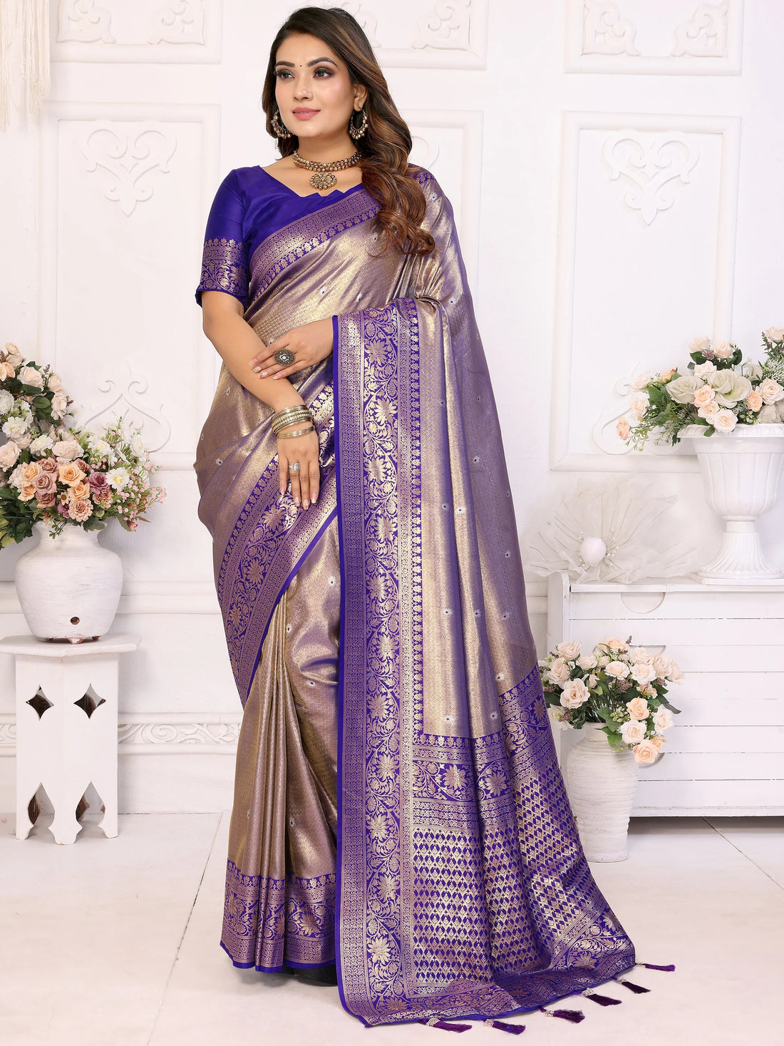 Charming Lavender Zari Weaving Banarasi Silk Event Wear Saree - Zeel Clothing