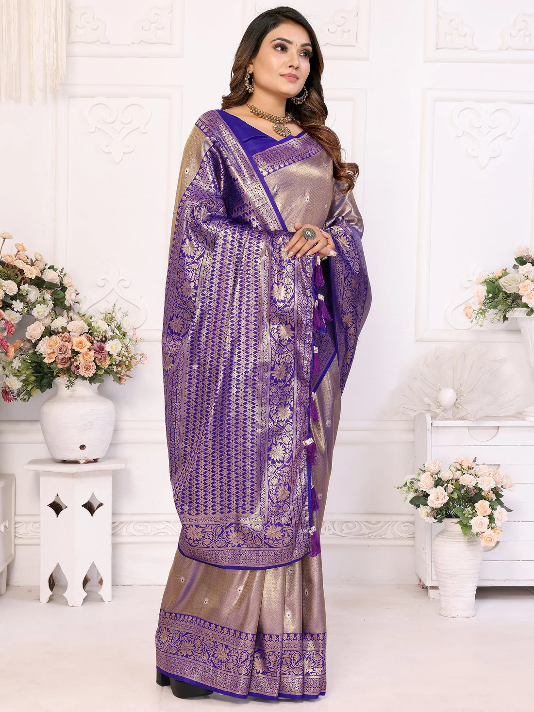 Charming Lavender Zari Weaving Banarasi Silk Event Wear Saree - Zeel Clothing