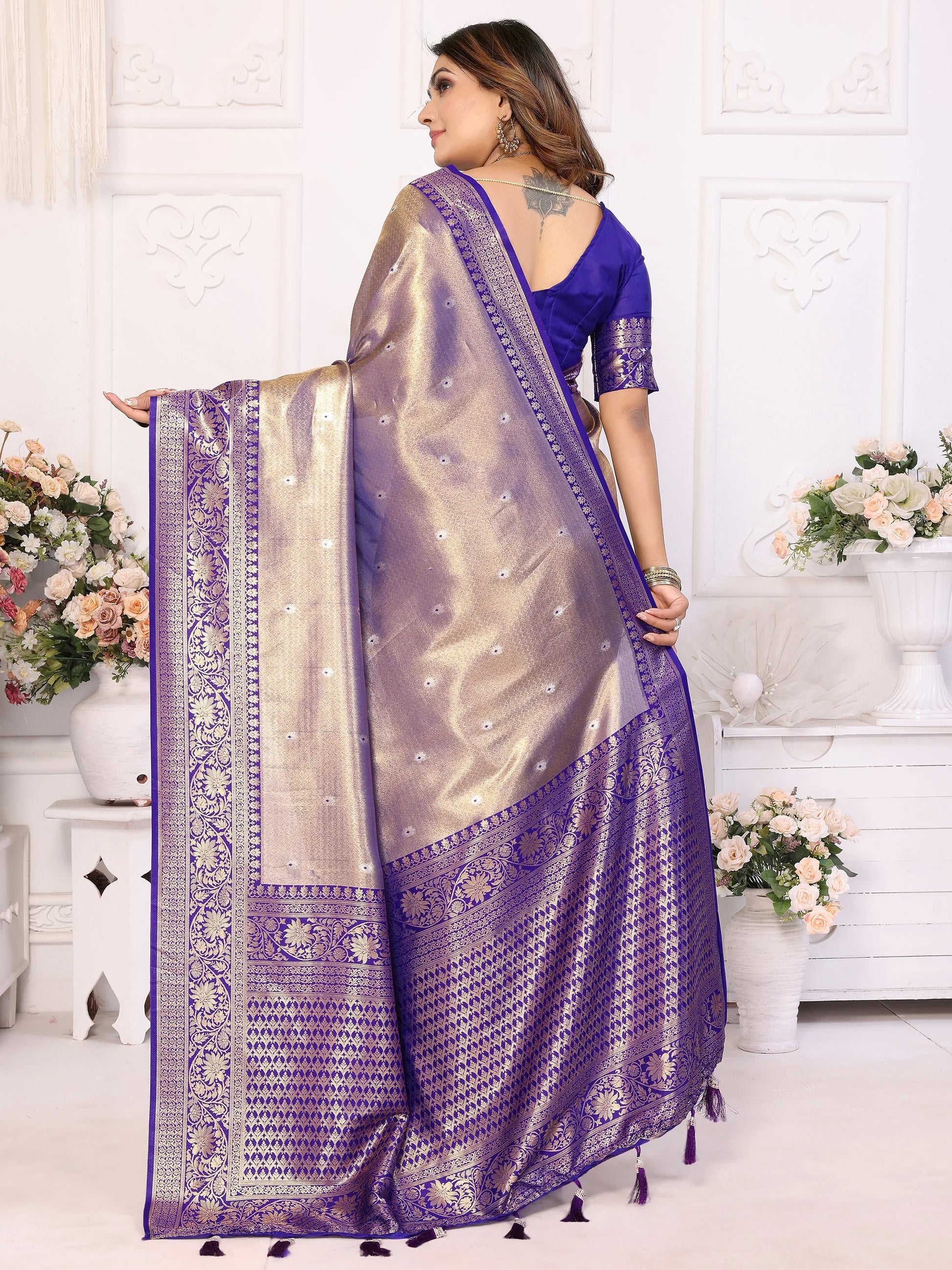 Charming Lavender Zari Weaving Banarasi Silk Event Wear Saree - Zeel Clothing