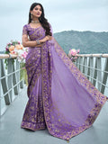 Charming Lavender Zari Weaving Organza Engagement Wear Saree - Zeel Clothing