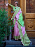 Charming Lavender Zari Weaving Silk Festival Wear Saree With Blouse - Zeel Clothing