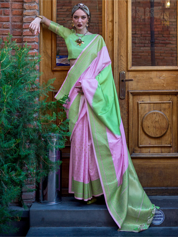 Charming Lavender Zari Weaving Silk Festival Wear Saree With Blouse - Zeel Clothing