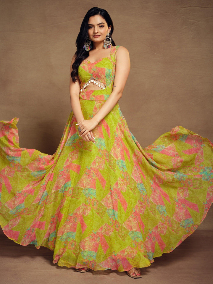 Charming Light Green Digital Printed Georgette Festival Wear Gown