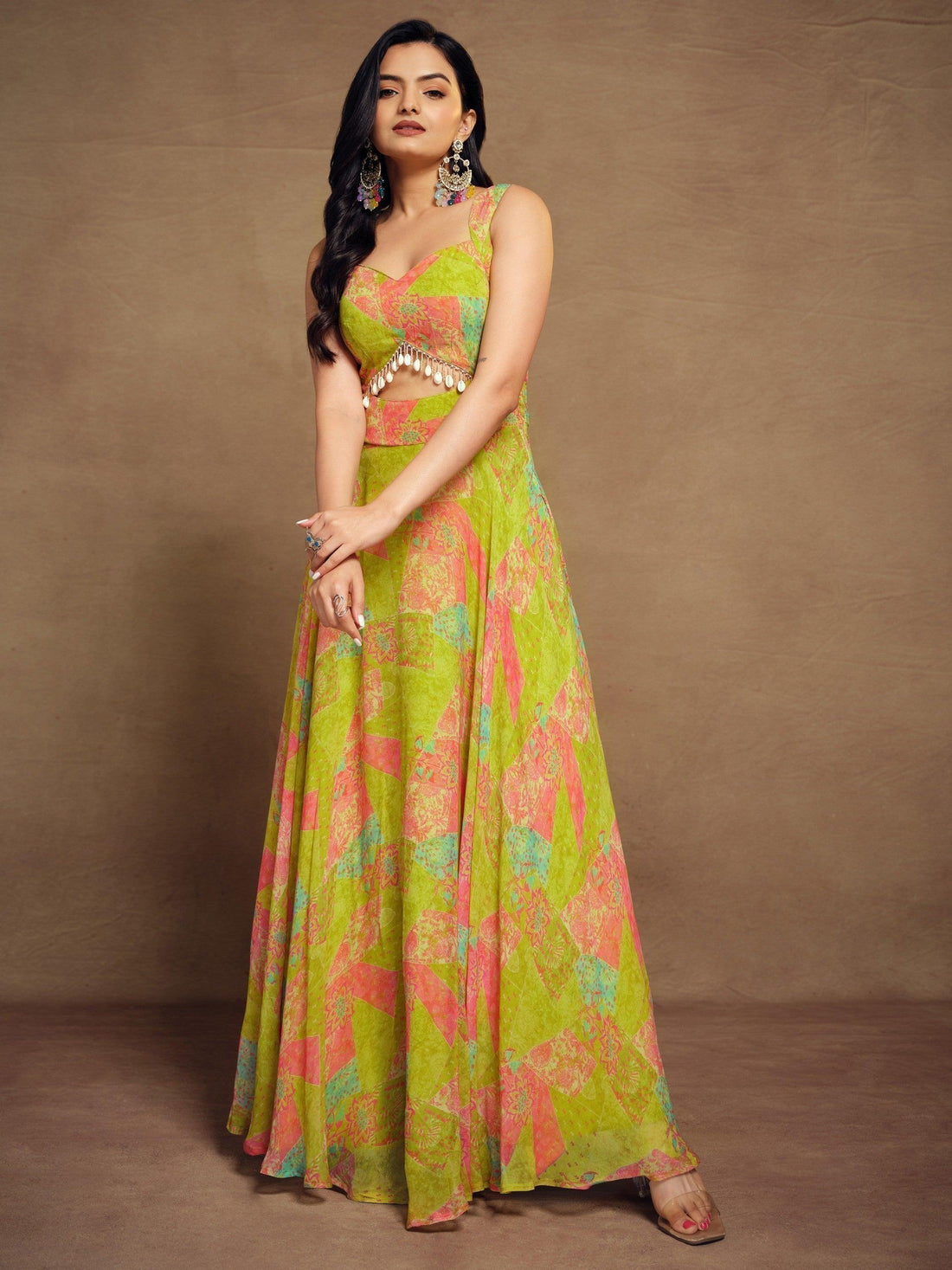 Charming Light Green Digital Printed Georgette Festival Wear Gown
