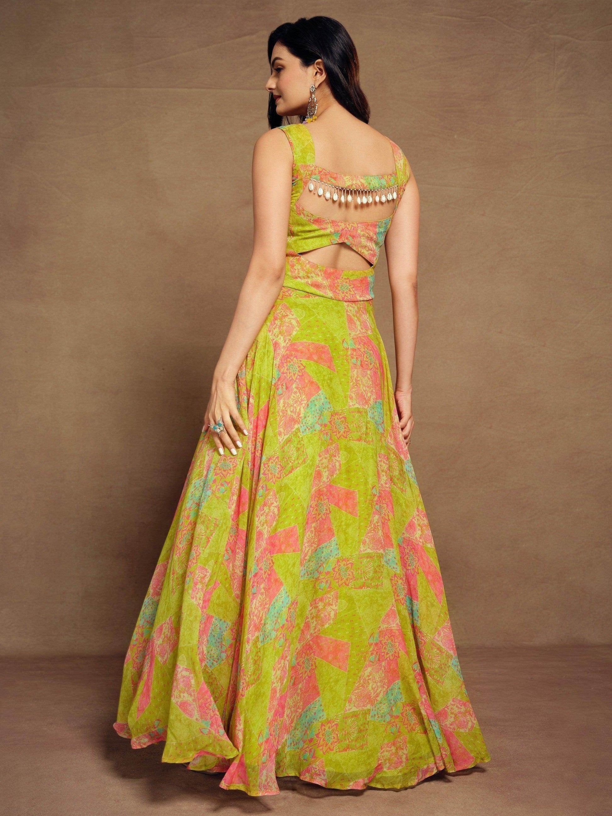 Charming Light Green Digital Printed Georgette Festival Wear Gown - Zeel Clothing