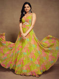 Charming Light Green Digital Printed Georgette Festival Wear Gown - Zeel Clothing