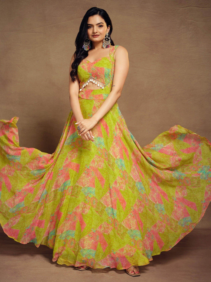 Charming Light Green Digital Printed Georgette Festival Wear Gown - Zeel Clothing