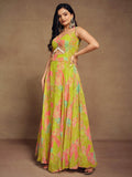 Charming Light Green Digital Printed Georgette Festival Wear Gown - Zeel Clothing