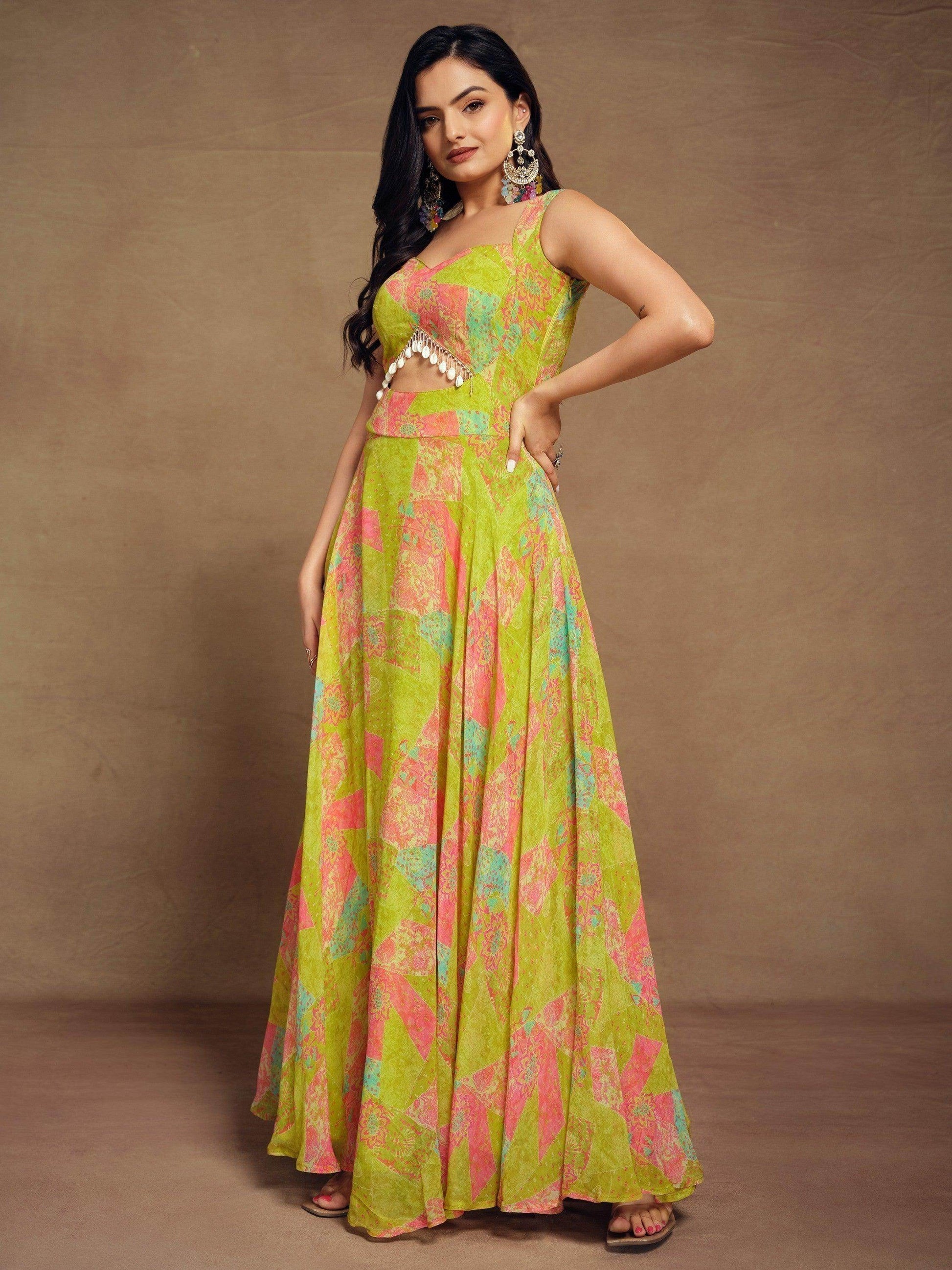 Charming Light Green Digital Printed Georgette Festival Wear Gown - Zeel Clothing