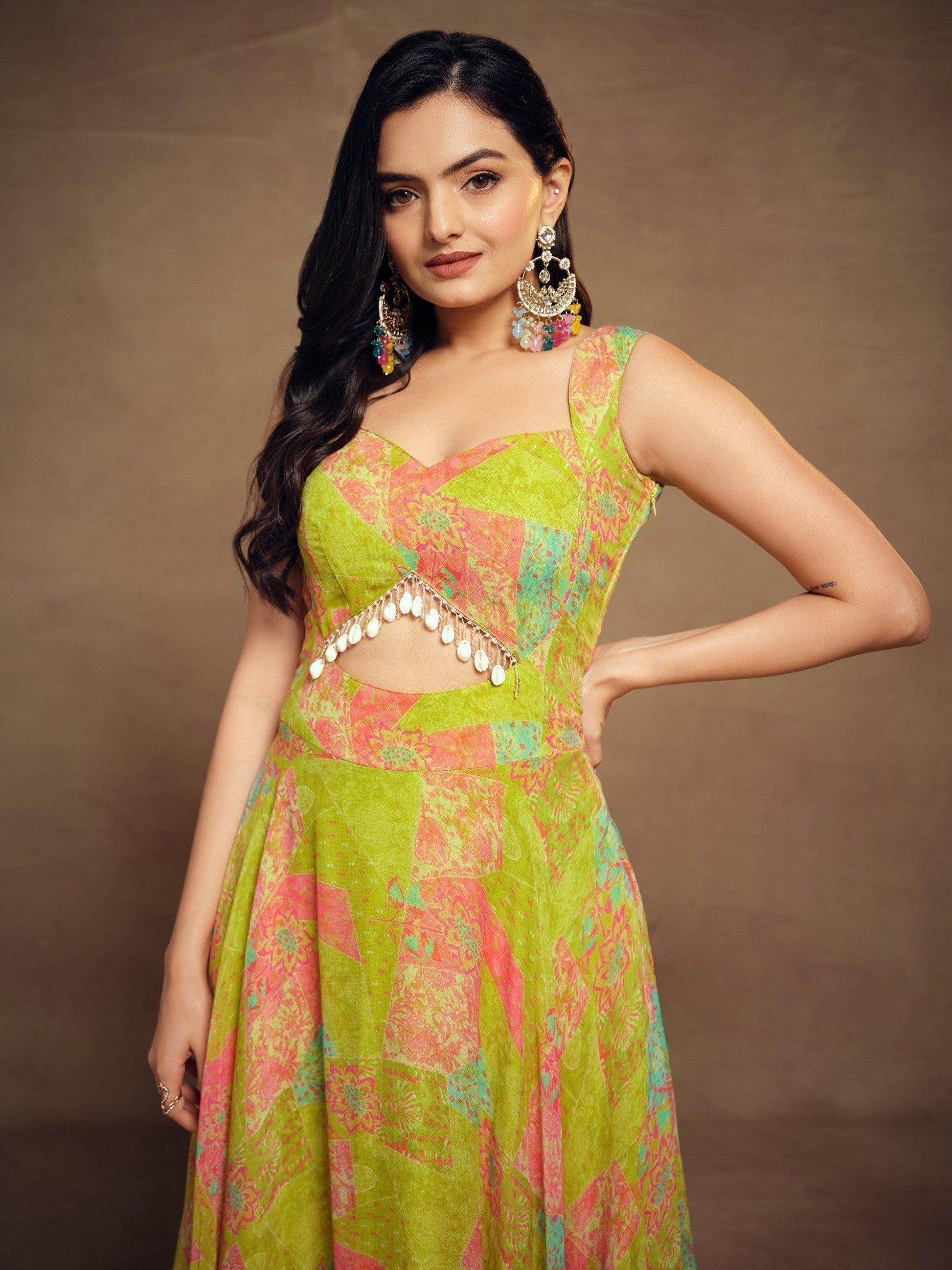 Charming Light Green Digital Printed Georgette Festival Wear Gown - Zeel Clothing