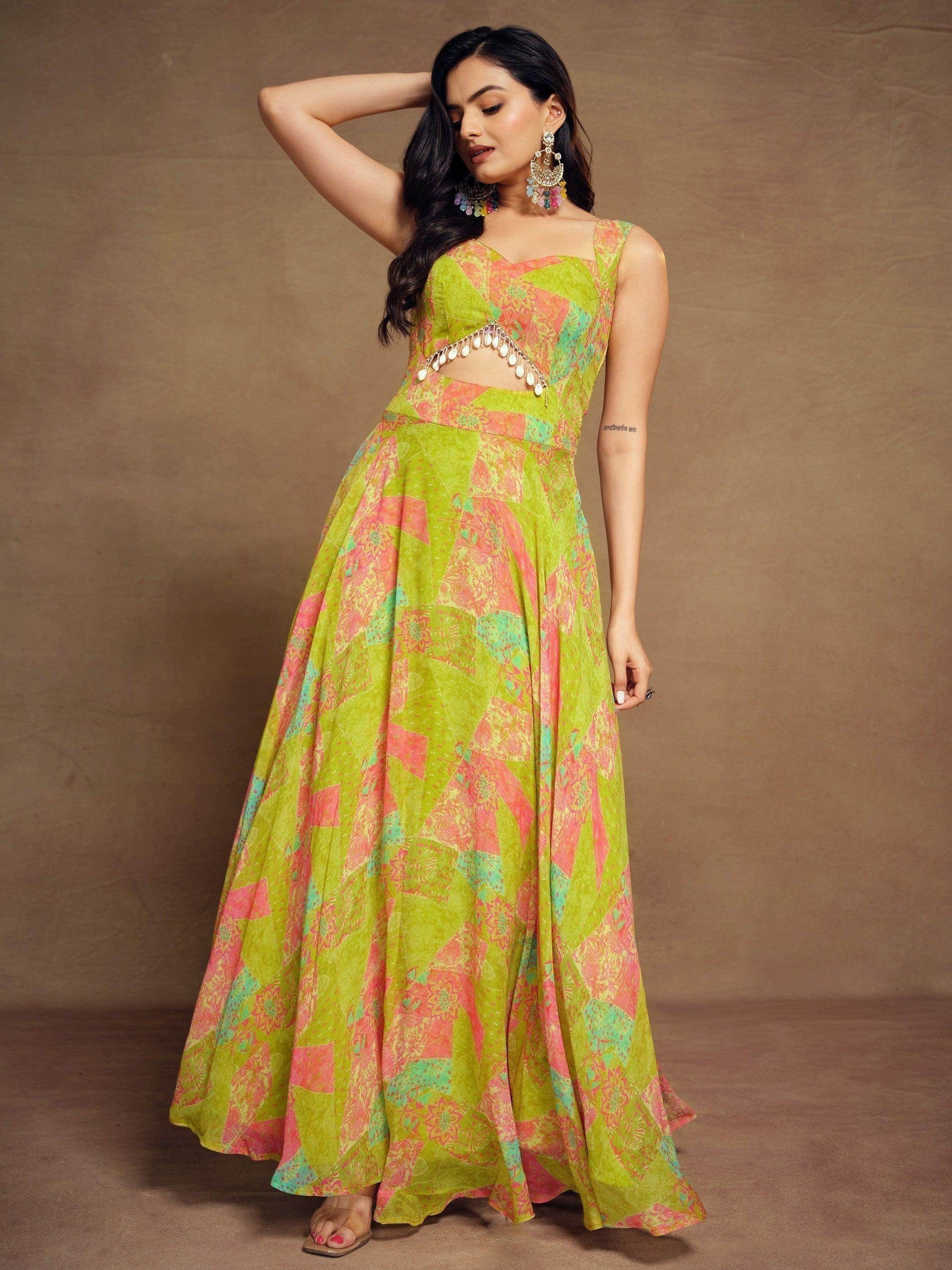 Charming Light Green Digital Printed Georgette Festival Wear Gown - Zeel Clothing