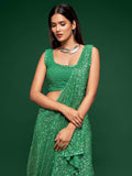 Charming Light Green Sequins Georgette Designer Saree With Blouse - Zeel Clothing