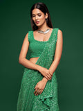 Charming Light Green Sequins Georgette Designer Saree With Blouse - Zeel Clothing