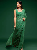 Charming Light Green Sequins Georgette Designer Saree With Blouse - Zeel Clothing