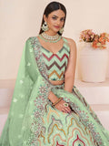 Charming Light Green Sequins Net Lehenga Choli With Dupatta - Zeel Clothing