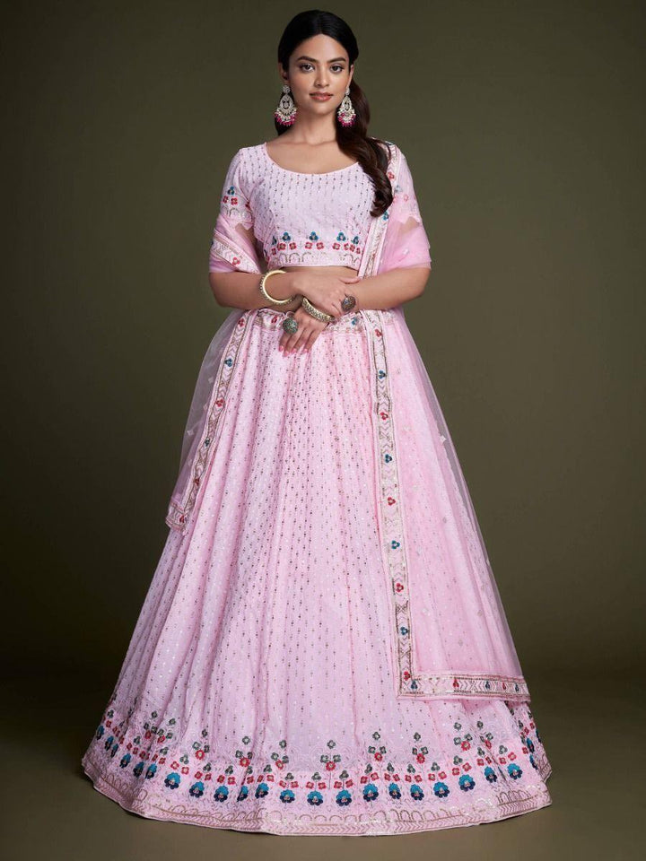 Charming Light Pink Embroidery Georgette  Designer Lehenga Choli