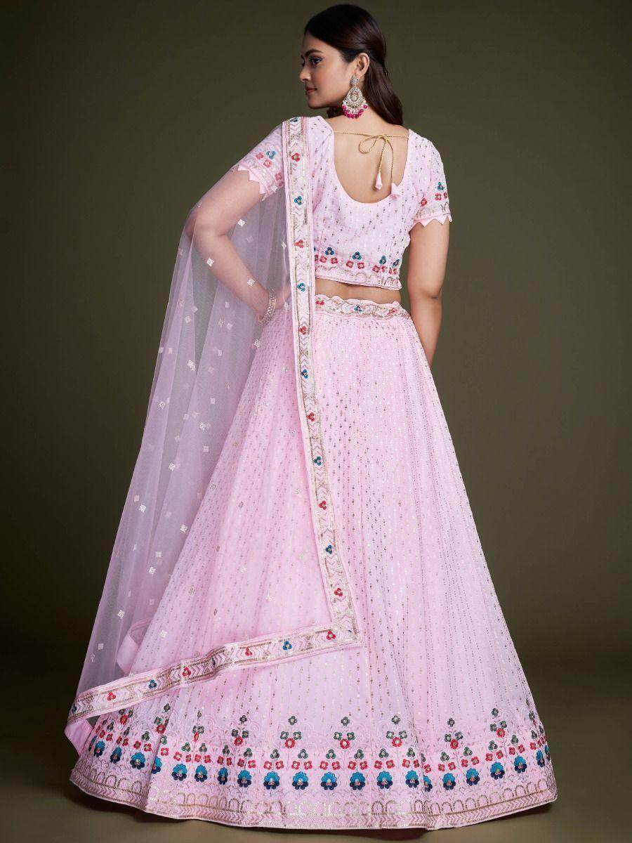 Charming Light Pink Embroidery Georgette Designer Lehenga Choli - Zeel Clothing