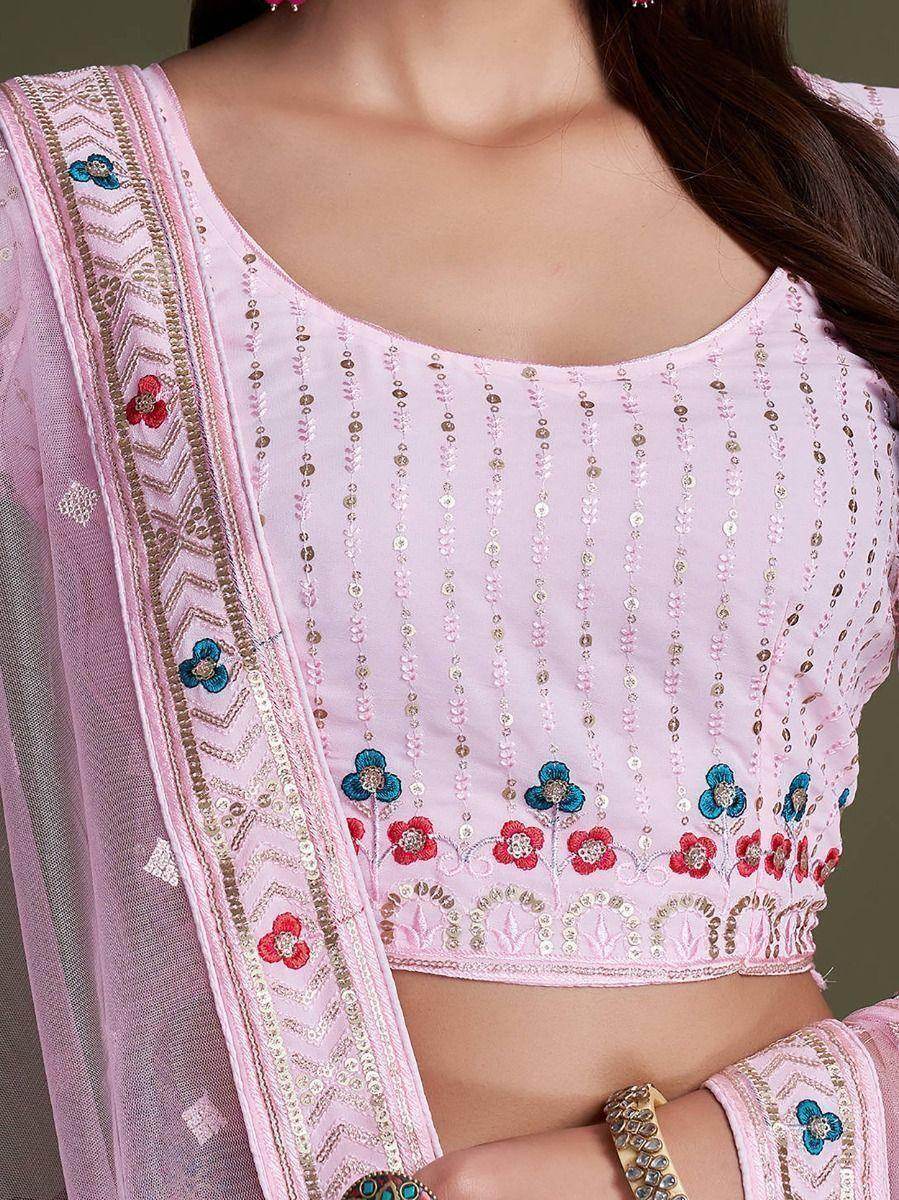 Charming Light Pink Embroidery Georgette Designer Lehenga Choli - Zeel Clothing
