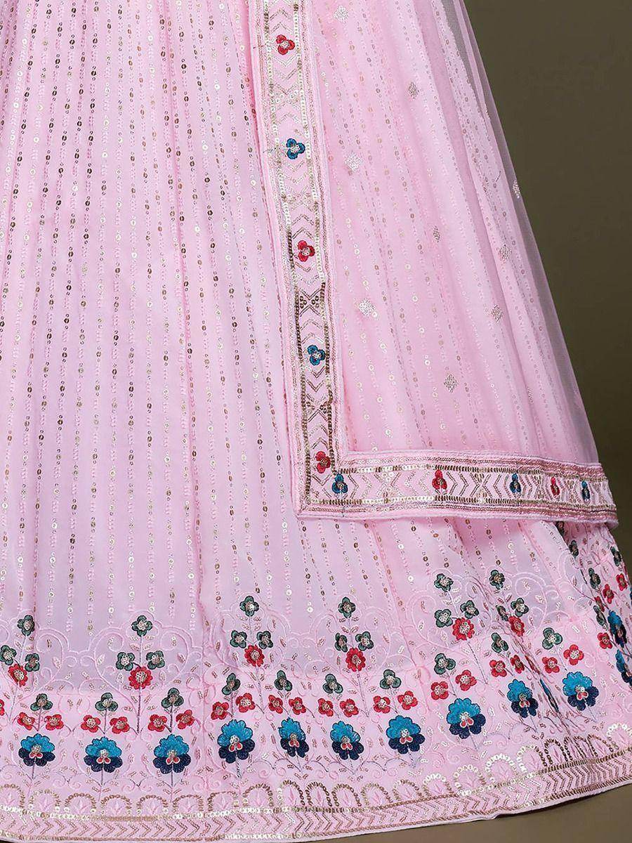 Charming Light Pink Embroidery Georgette Designer Lehenga Choli - Zeel Clothing