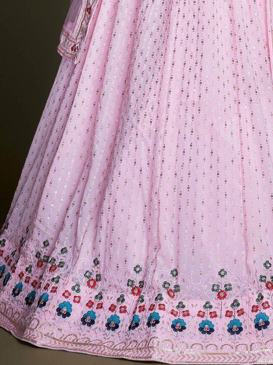 Charming Light Pink Embroidery Georgette Designer Lehenga Choli - Zeel Clothing