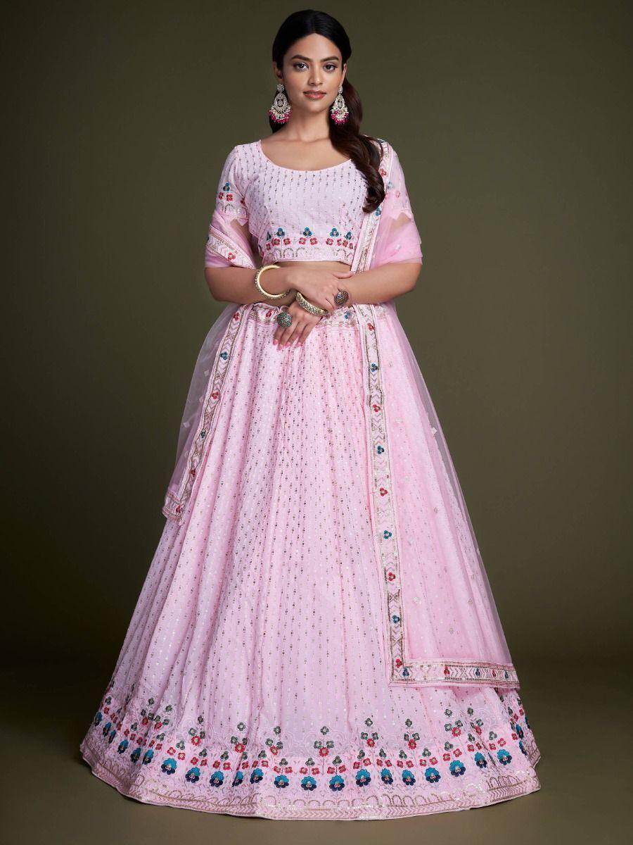 Charming Light Pink Embroidery Georgette Designer Lehenga Choli - Zeel Clothing