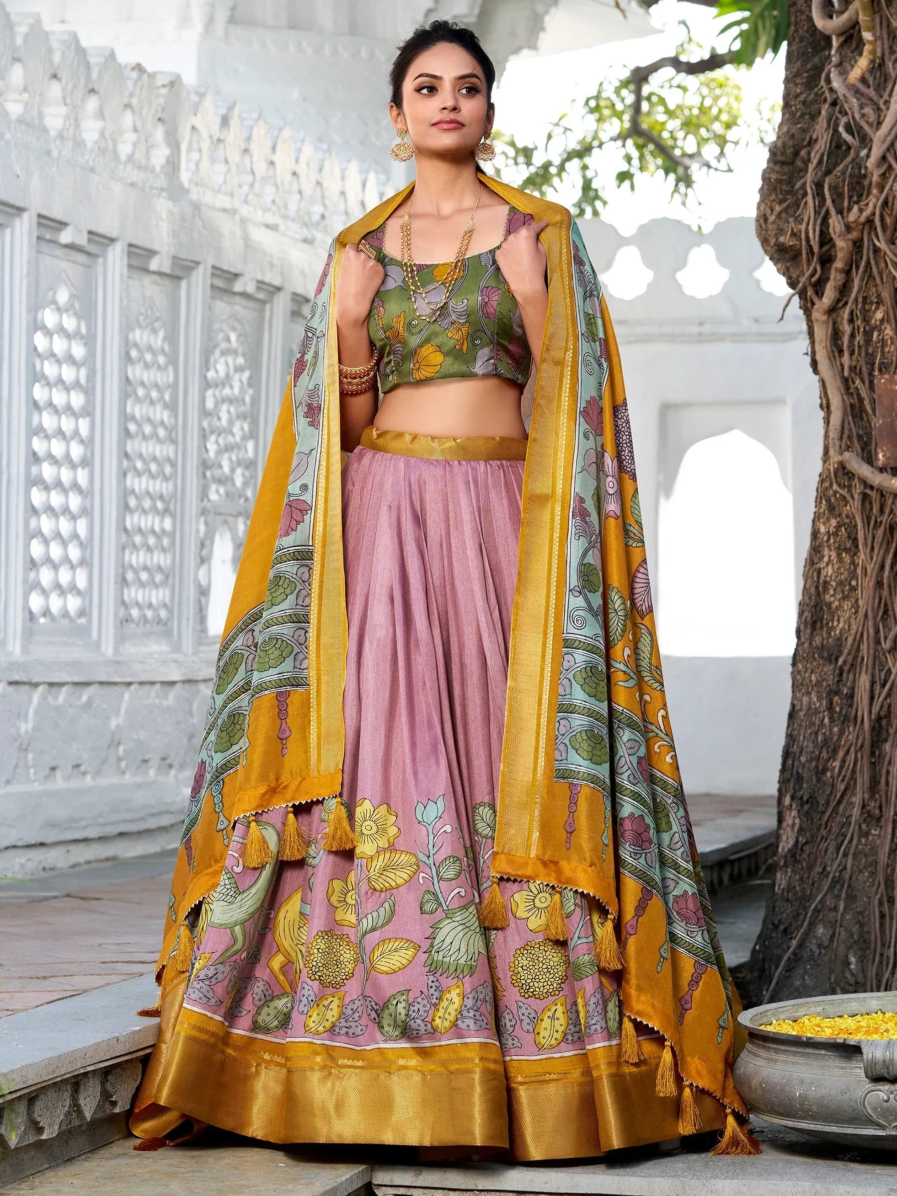 Charming Lilac Kalamkari Printed Silk Traditional Lehenga Choli - Zeel Clothing