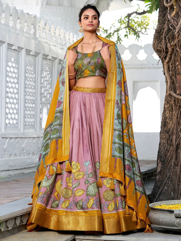 Charming Lilac Kalamkari Printed Silk Traditional Lehenga Choli - Zeel Clothing